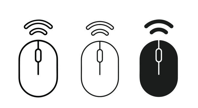 Set of wireless computer mouse icons with Wi-Fi signals on white background
