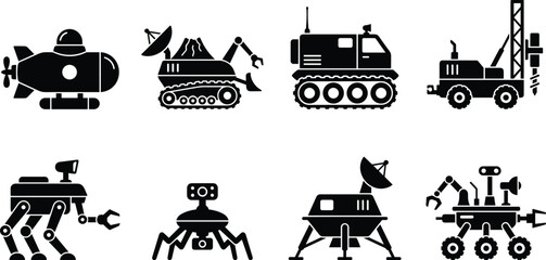 Space Exploration Robots and Autonomous Vehicles Silhouette Icon Collection © MdTanvir