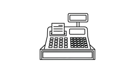 Fototapeta premium Cash register outline with receipt black and white silhouette