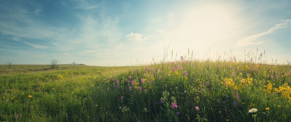 Obraz premium Wildflower meadow under a clear blue sky