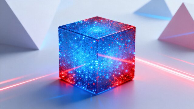 Colorful glowing cube with starry effect
