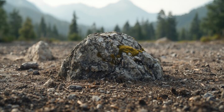 Close perspective on a natural rock outcrop with soil textures and subtle wood accents