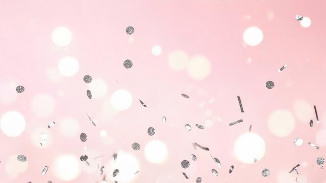 Silver confetti on pink background