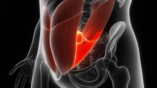 Psoas Muscle Abscess Behind Transparent Abdomen in Retroperitoneal Medical Illustration