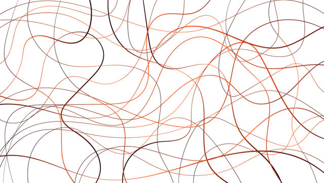 Abstract Chaotic Curved Line Pattern Background with Flowing Orange and Brown Organic Waves, Minimal Modern Scribble Texture Design
