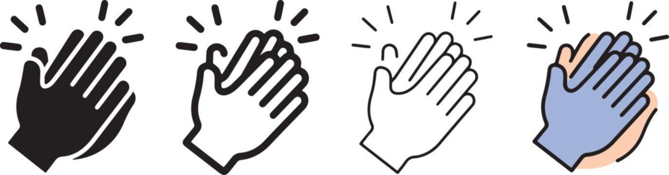 Four cartoon hands clapping in different colors and styles together
