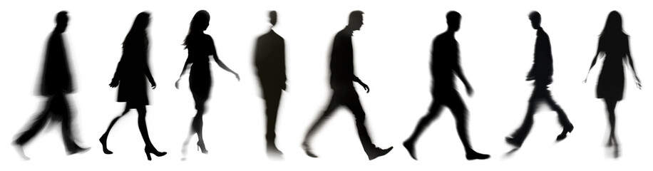 Naklejka premium PNG Silhouettes walking in sequence on transparent background