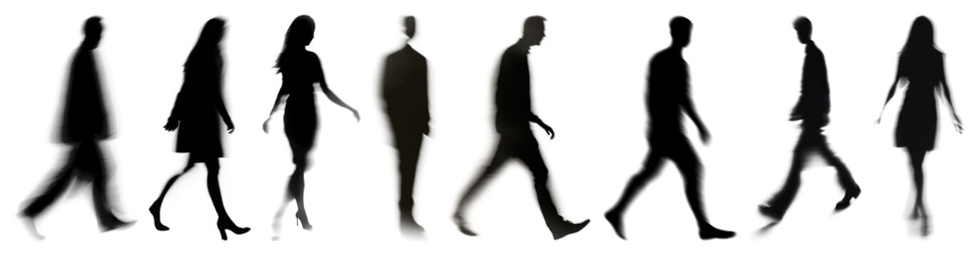 PNG Silhouettes walking in sequence on transparent background