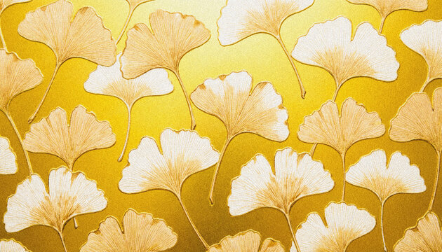 Golden Ginkgo Biloba Leaf Pattern Background - Elegant Japanese Floral Wallpaper Texture