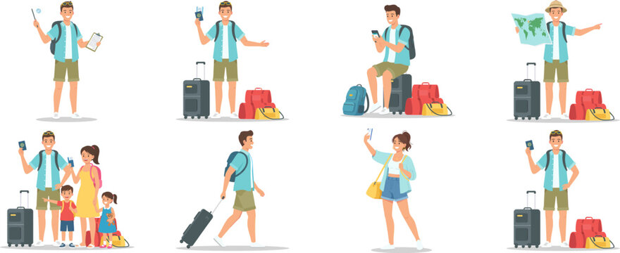 Travelers with Luggage and Passports, Vacation and Trip Planning