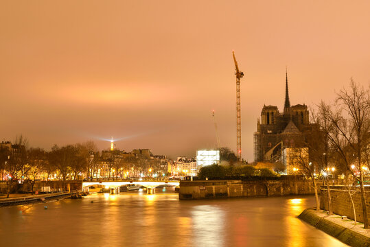 Notre Dame, Eiffel Tower and Light Pollution in Paris, France