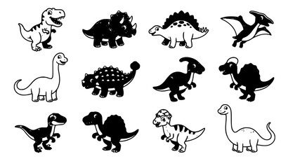 Cute Cartoon Dinosaur Character Collection with Friendly Prehistoric Animals Vector Set © MdMiraz