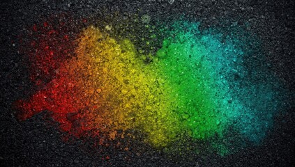 Fototapeta premium Radiant colorful oil blotch on rugged asphalt texture background with copy space