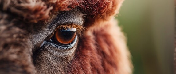 Fototapeta premium Close-up of a brown alpaca eye with fur details