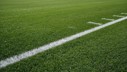 Obraz premium Green grass field with white yard line markings