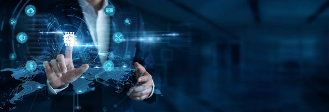 Scientist touching Quantum Computing and Global Networking, quantum processing systems, advanced computation models, next-generation algorithms, futuristic technology innovation.