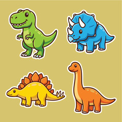 Cute Cartoon Dinosaurs Set for Childrens Designs. © Yin