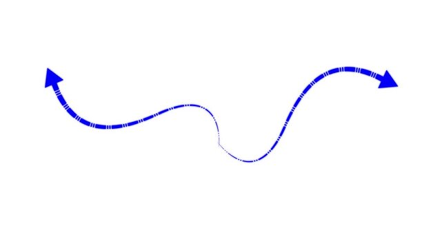 Animated blue s-curve arrow path with dashed line style for motion and infographics animation 4k video.