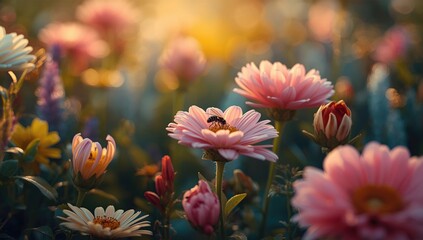 Fototapeta premium Insights into flower pollination processes and scenic colorful blooms