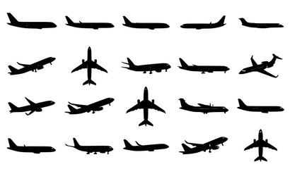 Obraz premium Commercial Airplane Silhouette Collection Vector Illustration