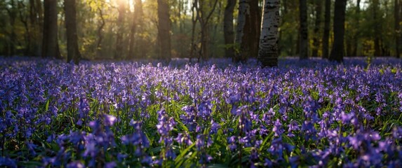 Obraz premium Purple wildflowers blooming in a sunlit forest clearing