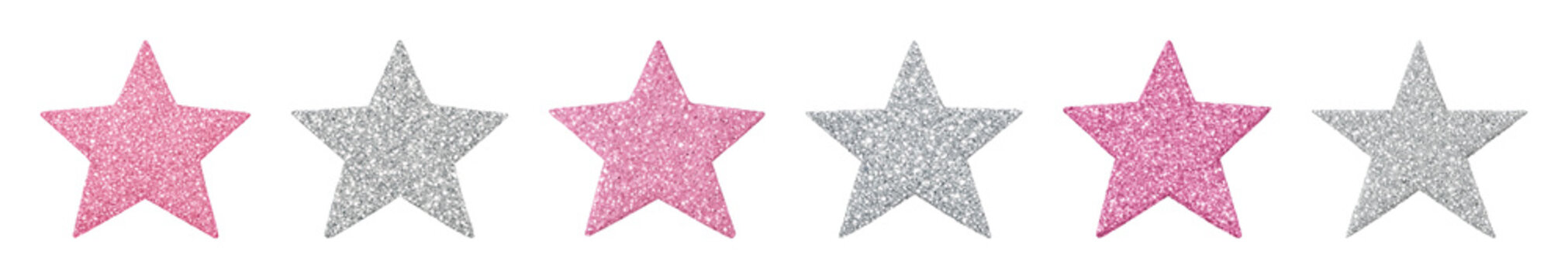 PNG Glittery pink silver stars aligned on transparent background