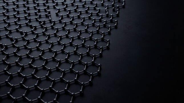 nanomaterials science, close-up of a black graphene sheet showcasing its atomic structure with empty space