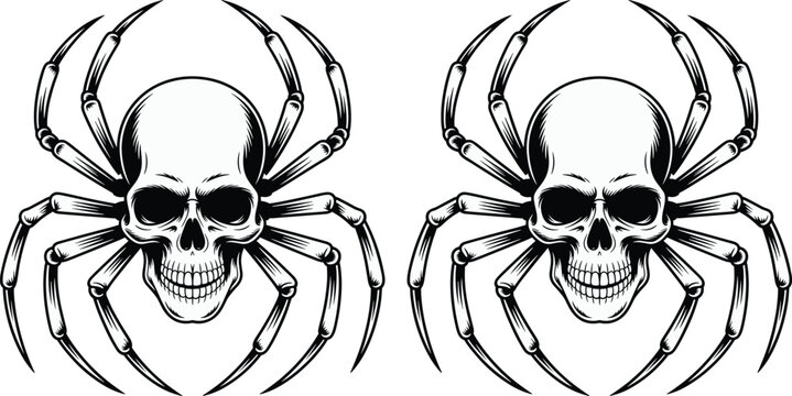 Skull Spider Vector Illustration Monochrome Vintage Creepy Arachnid Mascot Element for Halloween and Tattoo Design