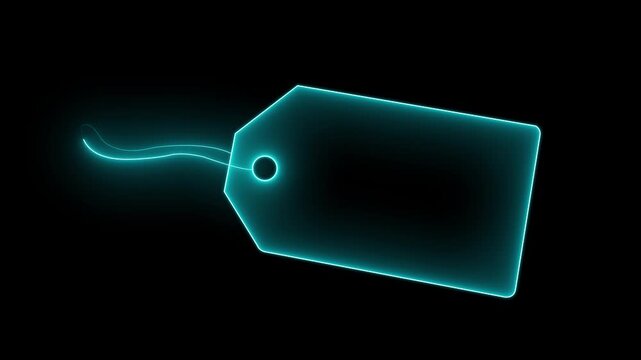 Isolated Blank Beige Price Tag. neon line price tag frame animation on black background.4k motion video,