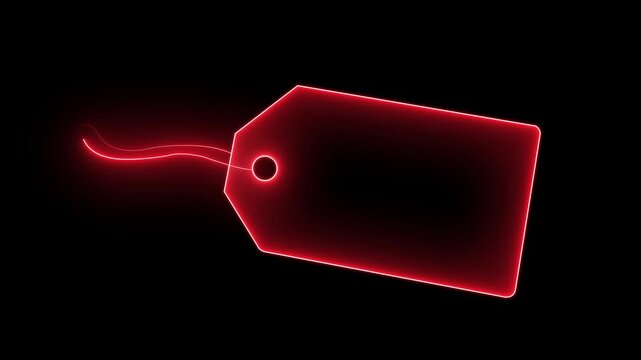 Isolated Blank Beige Price Tag. neon line price tag frame animation on black background.4k motion video,