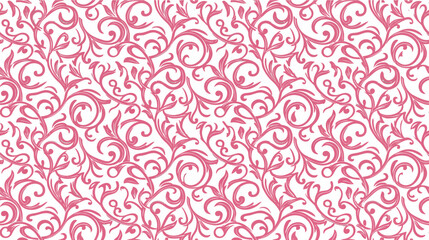 Fototapeta premium Seamless pink floral pattern with swirling vines and leaves on white background