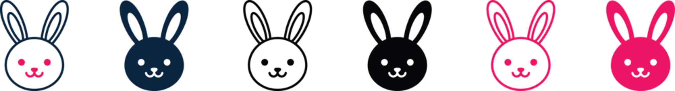 Cute cartoon bunny faces in various colors for Easter or spring design