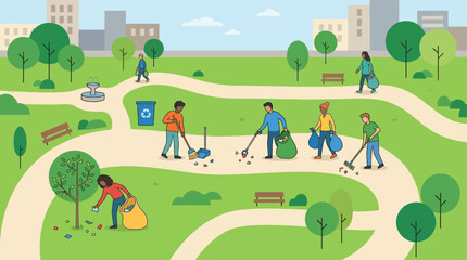 Naklejka premium people cleaning up a park together.