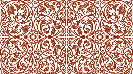 Fototapeta premium Intricate brown floral ornament with oak leaves and blossoms, decorative vector pattern.