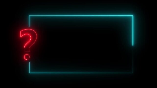 neon sign light Question mark on black background. Quiz trivia game competition. Motion graphics of neon question concept