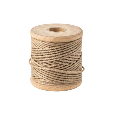 Natural jute twine rope spool on a wooden bobbin