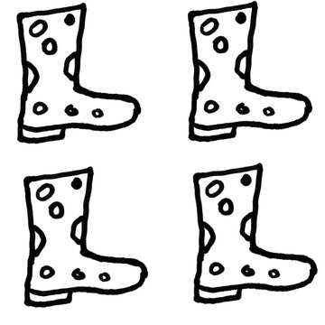  Rain Boot Doodle Set &ndash; 4 Polka Dot Rubber Boot Vector