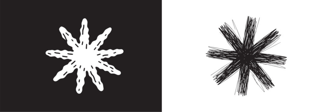 Hand drawn star and scribbled asterisk graphic elements with distressed texture and sketchy line art for grunge design