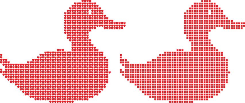 Red duck made of hearts and squares vector illustration.