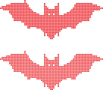 Red bat made of hearts and squares vector illustration.