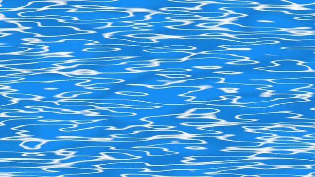 Pure blue cartoon water with light reflections and caustics on the surface, cartoon water surface light reflection, summer, Water animation video, water of sea animation video, 4k loop
