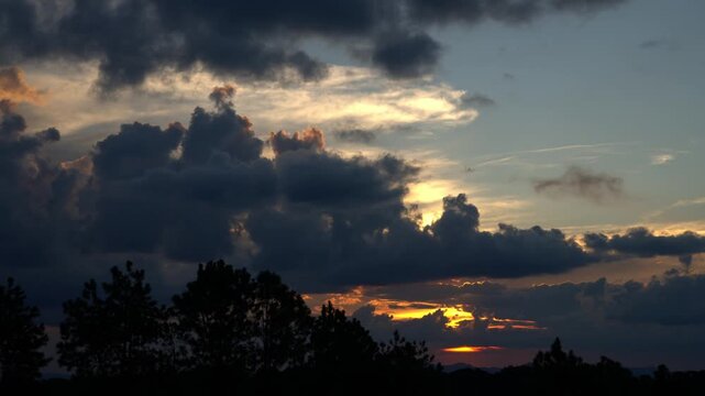 Timelapse of sunset in the middle of cloudy skies in Brazil