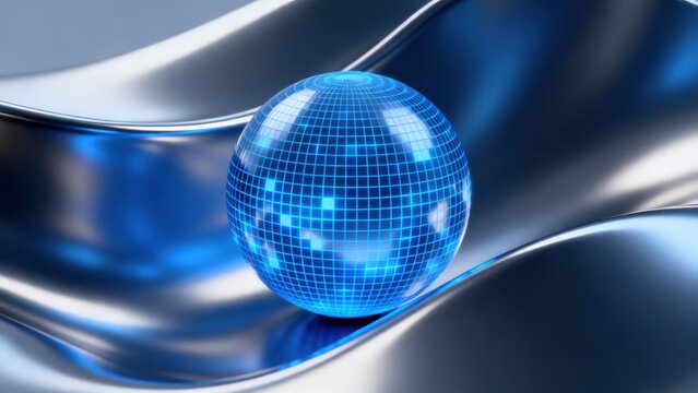 Blue disco ball on metallic surface