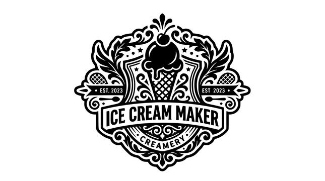 Vintage ice cream maker creamery emblem logo.
