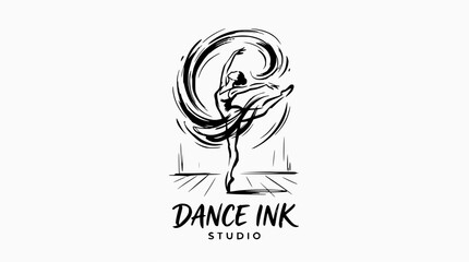 Elegant ballerina logo for dance ink studio. © bakooh