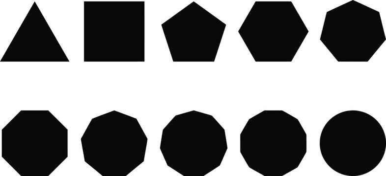 Set of black geometric shapes including triangle square pentagon hexagon and circle icons