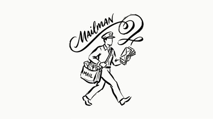 Obraz premium Mailman delivering letters line art character illustration.