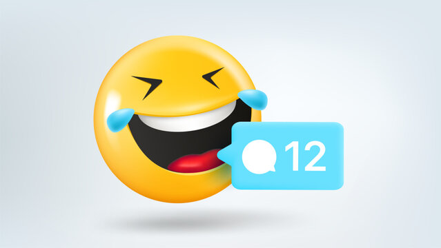 Laughing emoticon new comments. 3d vector illustration