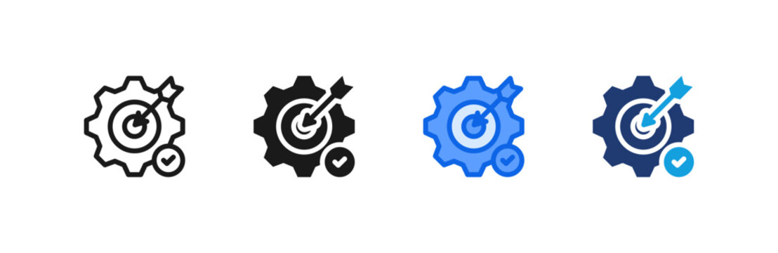 Competency Tracking Goal Strategy icon multiple style collection. Vector illustration.