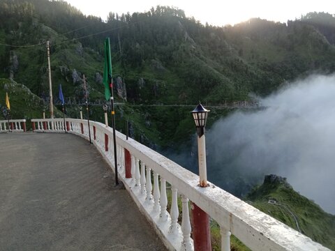 Mountain Viewpoint Bridge Overlooking Foggy Valley